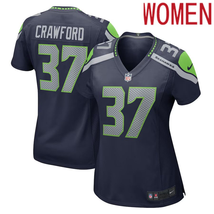 Women Seattle Seahawks 37 Xavier Crawford Nike College Navy Home Game Player NFL Jersey